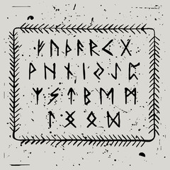 Futhark. Vector runic alphabet in hand-painted style.