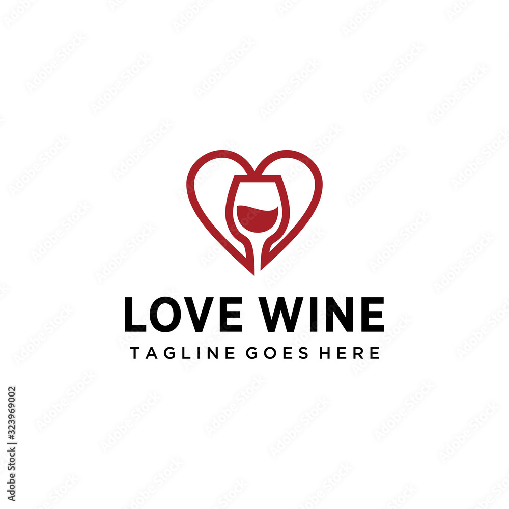 Wall mural The Wine logo design with heart sign  template. Grape Vector illustration of icon