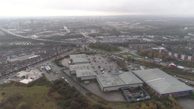 Aerial drone traffic on roundabout heading into Doncaster City Centre