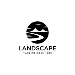 Mountain vintage landscape Vector logo design template