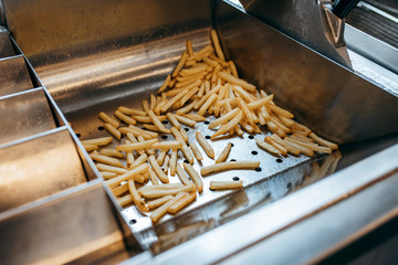Kitchen after french fries cooked in a restaurant