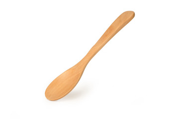 Isolated of empty wooden spoon on white background. Clipping path photo.