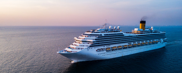 Fototapeta Aerial view large cruise ship at sea, Passenger cruise ship vessel obraz