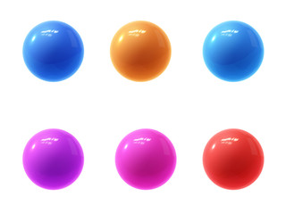 Realistic modern vector set of colorful shiny glossy plastic balls with glare reflections and shadows isolated on a white background