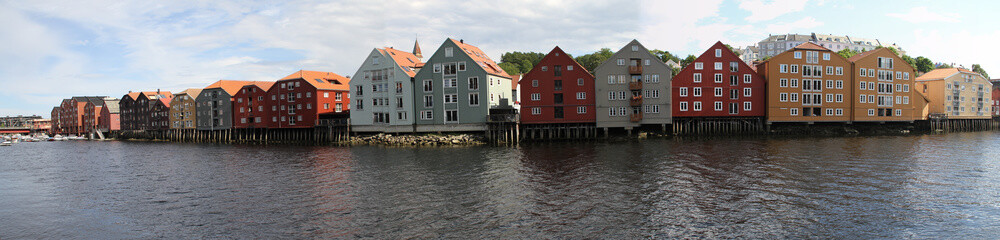 Naklejka premium large picture-filling panorama of the warehouses in Trondheim Norway