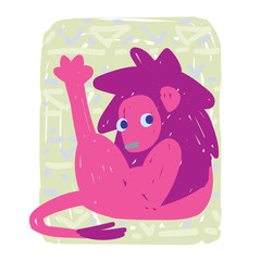 Leo. Funny zodiac sign. Colorful vector illustration of pink lion pulling paw up in hand-drawn sketch style on white background. Zodiacal character. Element for your design, prediction, horoscope.