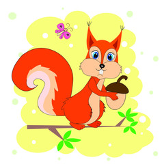 cute squirrel and acorn illustration