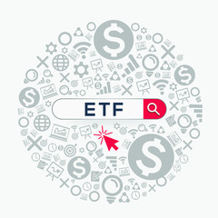 ETF mean (exchange traded fund) Word written in search bar,Vector illustration.