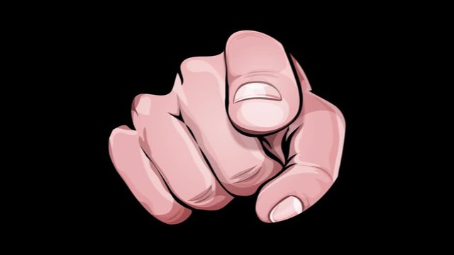 Comic Finger Pointing Icon Animation/ 4k animation of a cartoon comic human hand with index finger pointing at you, for hiring or warning message