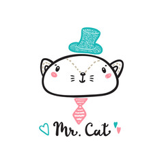 T shirt Print Design for Kids with Little Cute Cat and 