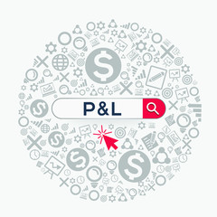 P&L mean (profit and loss) Word written in search bar,Vector illustration.