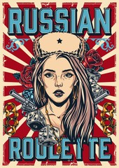 Russian roulette vintage colorful poster