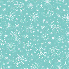 Vector Holiday or Birthday Seamless Pattern with Hand Drawn Doodle Fireworks and Stars. Festive party background. Holiday Wallpaper