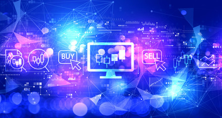 Stock trading theme with technology blurred abstract light background