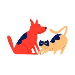 Cat and dog, pets. Flat style vector illustration.