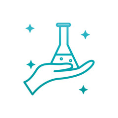 Isolated chemistry flask over hand gradient style icon vector design