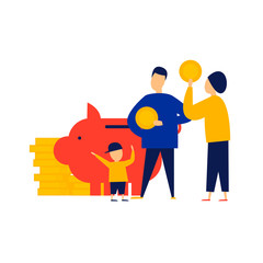 Family budget. Saving money. Flat style vector illustration.