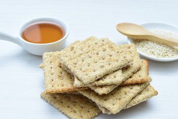 Healthy sesame biscuits (Sesamum indicum) healthy whole grain cereal and honey