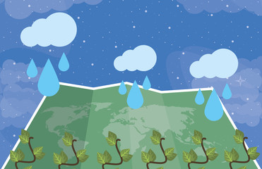 Obraz premium clouds rainy weather with world paper map