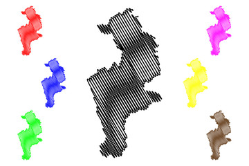 Obraz premium District of Prizren(Republic of Kosovo and Metohija, Districts of Kosovo, Republic of Serbia) map vector illustration, scribble sketch Prizren map