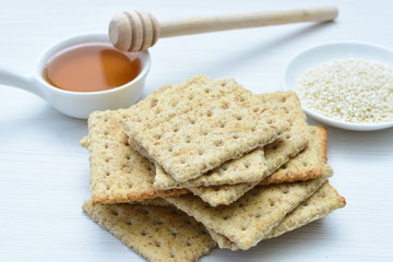 Healthy sesame biscuits (Sesamum indicum) healthy whole grain cereal and honey