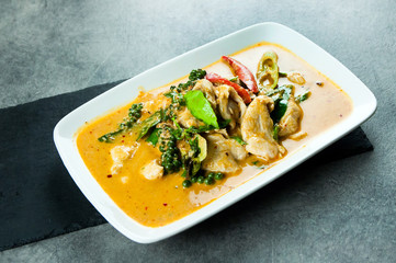 Stir fried chicken and curry paste, thai food