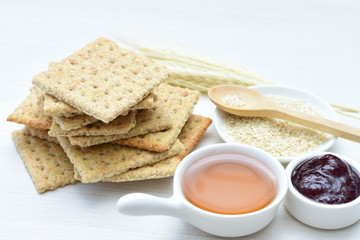Healthy sesame biscuits (Sesamum indicum) healthy whole grain cereal and honey