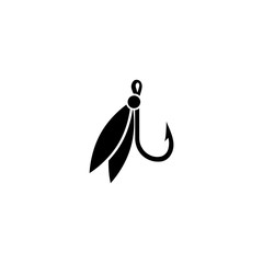 Fishing hook with feather icon. Graphic fly fishing icon or logo