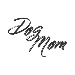 Dog mom lettering text with doggie paw icon. Mascot love design.