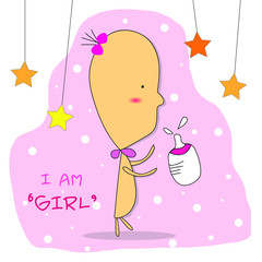It's a girl, Baby shower pink design. Greeting card. Vector illustration.