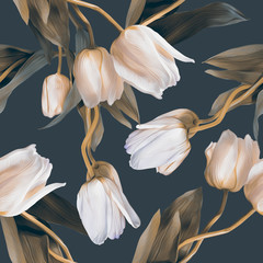 Tulips seamless pattern. Watercolor  illustration. Spring backgraund. - 323983416