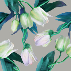 Tulips seamless pattern. Watercolor  illustration. Spring backgraund. - 323983610