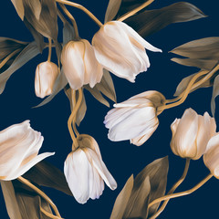 Tulips seamless pattern. Watercolor  illustration. Spring backgraund.