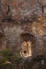 Fragment of the destroyed tower in the Renaissance castle. Close-up. Ukraine