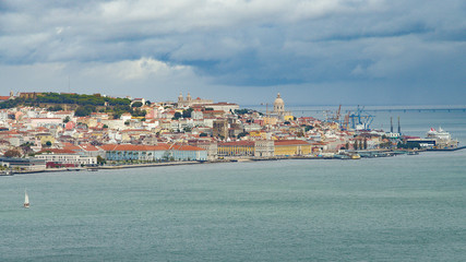 Fototapeta na wymiar Aerial view over Lisbon and Tejo River - travel photography