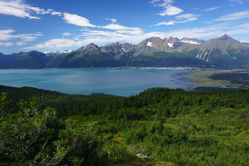 Bautiful view on the bay from mountains in Seaword Alaska
