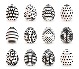 Modern painted Easter eggs set on white background. Vector illustration