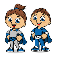 Superhero Boy and Girl Icons. Vector illustration.