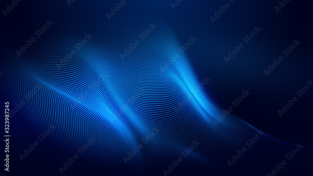 Poster dot blue wave light screen gradient texture background. abstract ai technology big data digital back