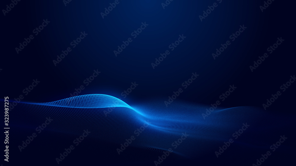 Poster dot blue wave light screen gradient texture background. abstract ai technology big data digital back