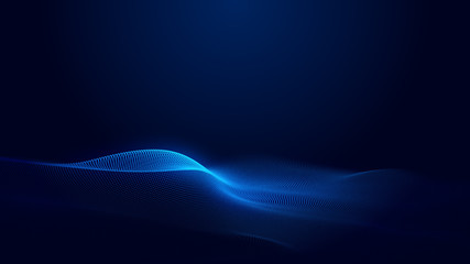 Dot blue wave light screen gradient texture background. Abstract ai technology big data digital background. 3d rendering.