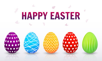 Greeting card with colorful Easter eggs. Vector illustration