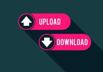 Bright pink upload and download buttons with arrows and shadows