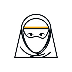 Muslim woman half line half color style icon vector design