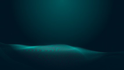 Dot green wave light screen gradient texture background. Abstract  technology big data digital background. 3d rendering.