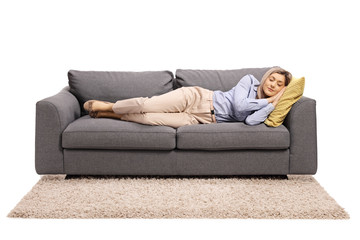 Young woman sleeping on a sofa