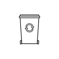 Vector flat outline garbage can with recycle symbol isolated on white background