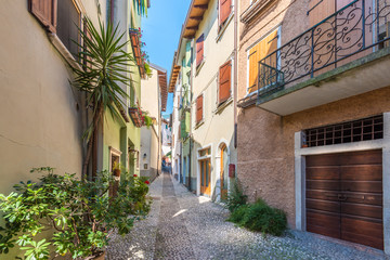 Fototapeta na wymiar Picturesque small town street view in Malcesine, Lake Garda Italy.