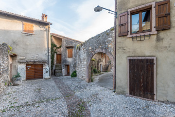 Picturesque small town street view in Malchesine, Lake Garda Italy.