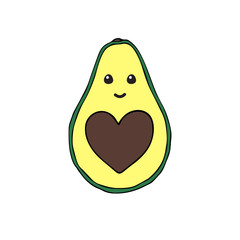 Vector hand drawn doodle sketch colored avocado with heart isolated on white background
